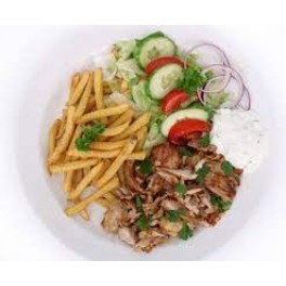 1. Kurací gyros, ½ dusená  ryža, ½ hranolky , tzatziky dressing   (120/300)g – 1,3,7